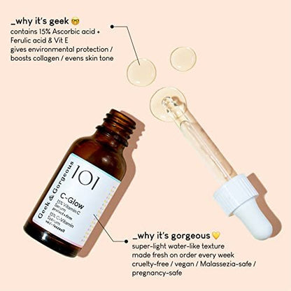C-Glow 15% Vitamin C Serum with Ferulic Acid & Vitamin E – Lightweight, Water-Like Formula for All Skin Types