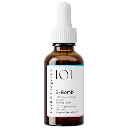 Geek & Gorgeous B-Bomb 10% Niacinamide Serum with Zinc PCA & Sarcosine – Minimize Pores, Control Oil, Reduce Blemishes for Combination Skin (1 fl oz)