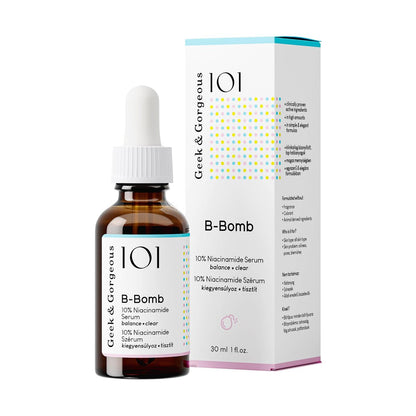 Geek & Gorgeous B-Bomb 10% Niacinamide Serum with Zinc PCA & Sarcosine – Minimize Pores, Control Oil, Reduce Blemishes for Combination Skin (1 fl oz)