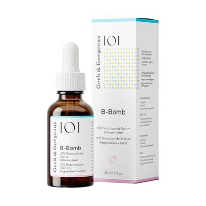 Geek & Gorgeous B-Bomb 10% Niacinamide Serum with Zinc PCA & Sarcosine – Minimize Pores, Control Oil, Reduce Blemishes for Combination Skin (1 fl oz)