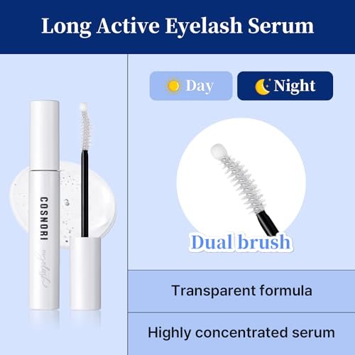 COSNORI Long Active Eyelash Serum - Korean Eyelash Boost Serum for Longer, Thicker Lashes & Brows - Vegan, Prostaglandin-Free, Non-Irritating with Peptides & Hyaluronic Acid - 0.3 fl oz - görsel 9