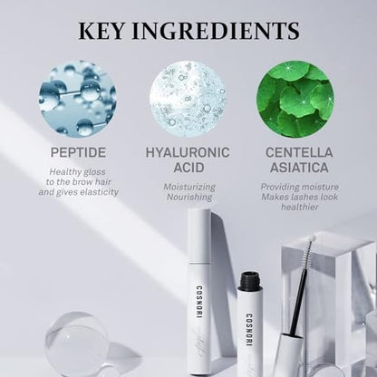 COSNORI Long Active Eyelash Serum - Korean Eyelash Boost Serum for Longer, Thicker Lashes & Brows - Vegan, Prostaglandin-Free, Non-Irritating with Peptides & Hyaluronic Acid - 0.3 fl oz