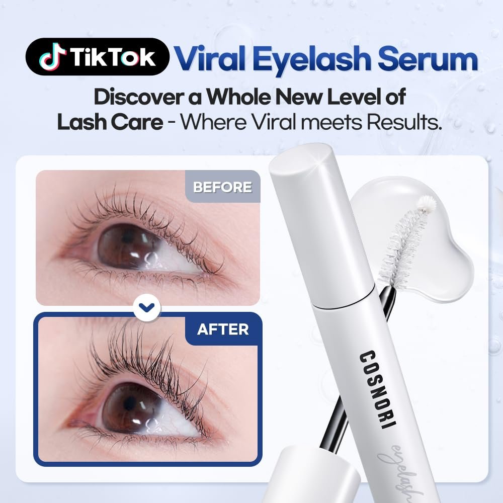 COSNORI Long Active Eyelash Serum - Korean Eyelash Boost Serum for Longer, Thicker Lashes & Brows - Vegan, Prostaglandin-Free, Non-Irritating with Peptides & Hyaluronic Acid - 0.3 fl oz - görsel 6