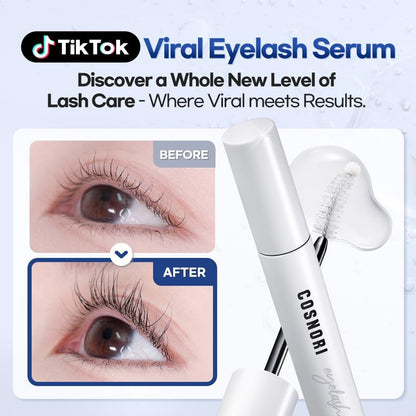 COSNORI Long Active Eyelash Serum - Korean Eyelash Boost Serum for Longer, Thicker Lashes & Brows - Vegan, Prostaglandin-Free, Non-Irritating with Peptides & Hyaluronic Acid - 0.3 fl oz