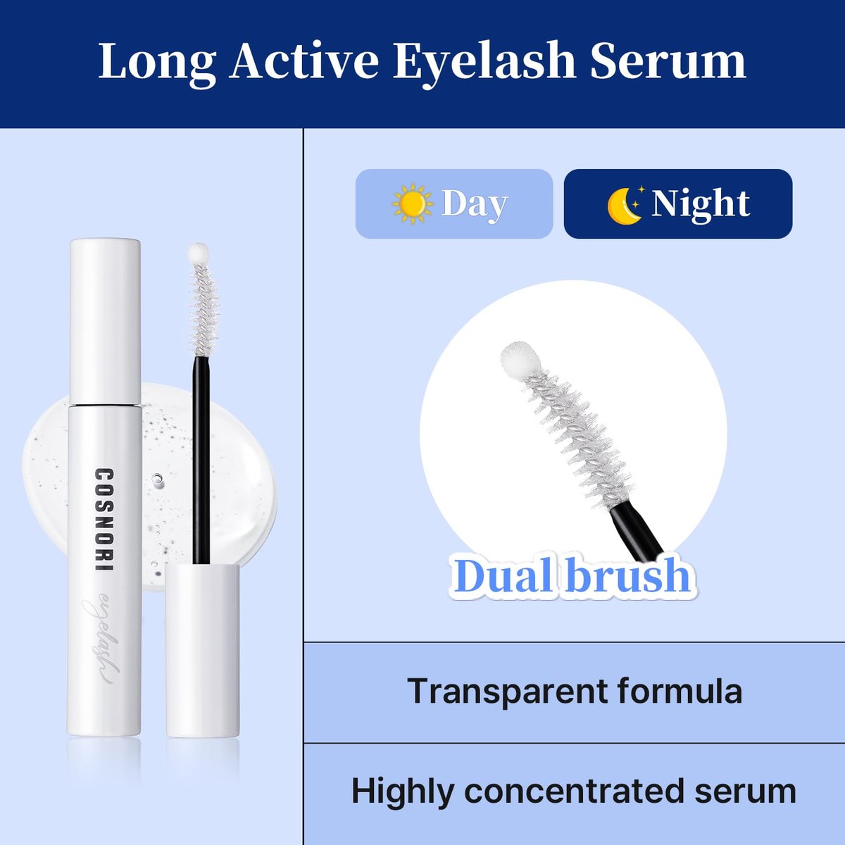 COSNORI Long Active Eyelash Serum - Korean Eyelash Boost Serum for Longer, Thicker Lashes & Brows - Vegan, Prostaglandin-Free, Non-Irritating with Peptides & Hyaluronic Acid - 0.3 fl oz - görsel 10