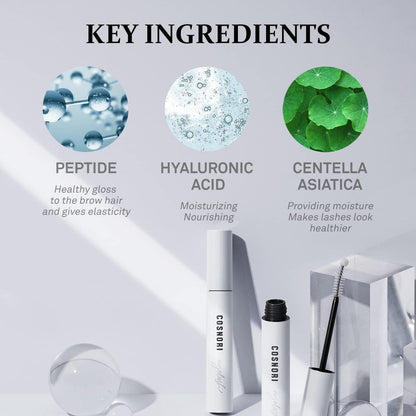 COSNORI Long Active Eyelash Serum - Korean Eyelash Boost Serum for Longer, Thicker Lashes & Brows - Vegan, Prostaglandin-Free, Non-Irritating with Peptides & Hyaluronic Acid - 0.3 fl oz