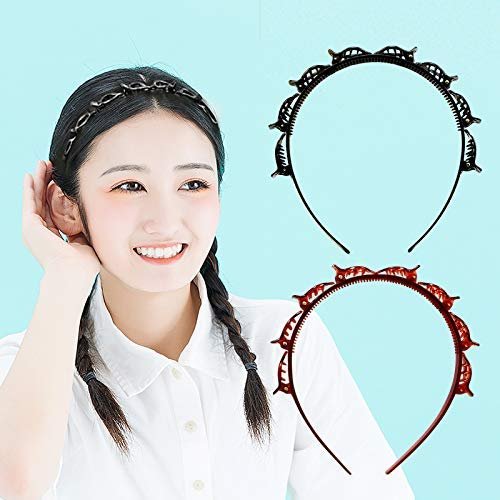 SHUNMEIL Double Bangs Hairstyle Hairpin with Clips - 6 PCS Woven Large Real Hair Accessories for Women, Hollow Layer Plait Headband (Black2Brown2pin2) Avelisse