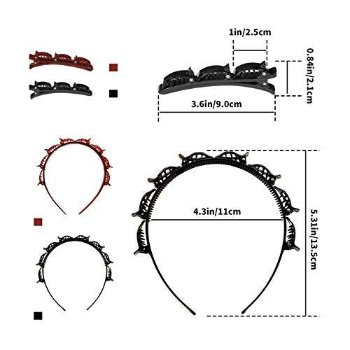 SHUNMEIL Double Bangs Hairstyle Hairpin with Clips - 6 PCS Woven Large Real Hair Accessories for Women, Hollow Layer Plait Headband (Black2Brown2pin2) Avelisse