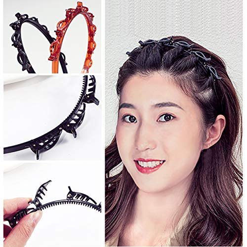 SHUNMEIL Double Bangs Hairstyle Hairpin with Clips - 6 PCS Woven Large Real Hair Accessories for Women, Hollow Layer Plait Headband (Black2Brown2pin2) Avelisse