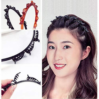 SHUNMEIL Double Bangs Hairstyle Hairpin with Clips - 6 PCS Woven Large Real Hair Accessories for Women, Hollow Layer Plait Headband (Black2Brown2pin2) Avelisse