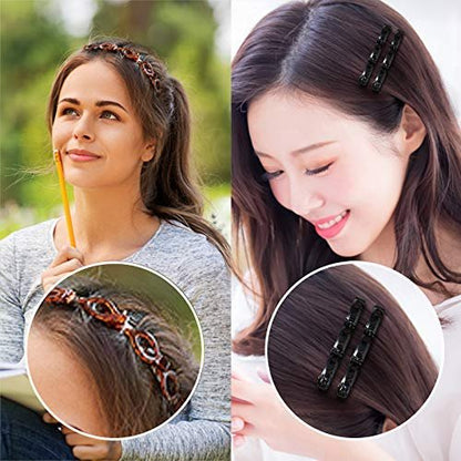 SHUNMEIL Double Bangs Hairstyle Hairpin with Clips - 6 PCS Woven Large Real Hair Accessories for Women, Hollow Layer Plait Headband (Black2Brown2pin2) Avelisse