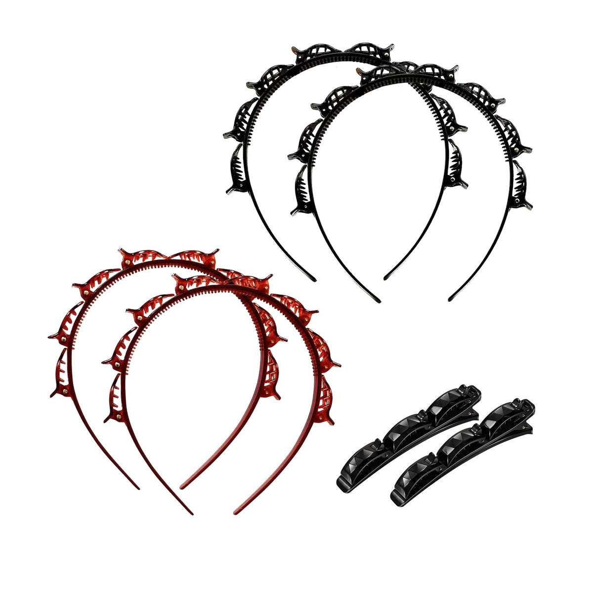 SHUNMEIL Double Bangs Hairstyle Hairpin with Clips - 6 PCS Woven Large Real Hair Accessories for Women, Hollow Layer Plait Headband (Black2Brown2pin2) Avelisse