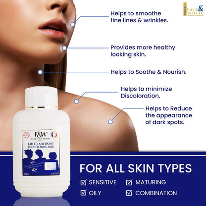 F&W Original Body Clearing Milk - 17 fl oz, Hydrating Dry Skin Moisturizer for Fair Skin Tones Avelisse