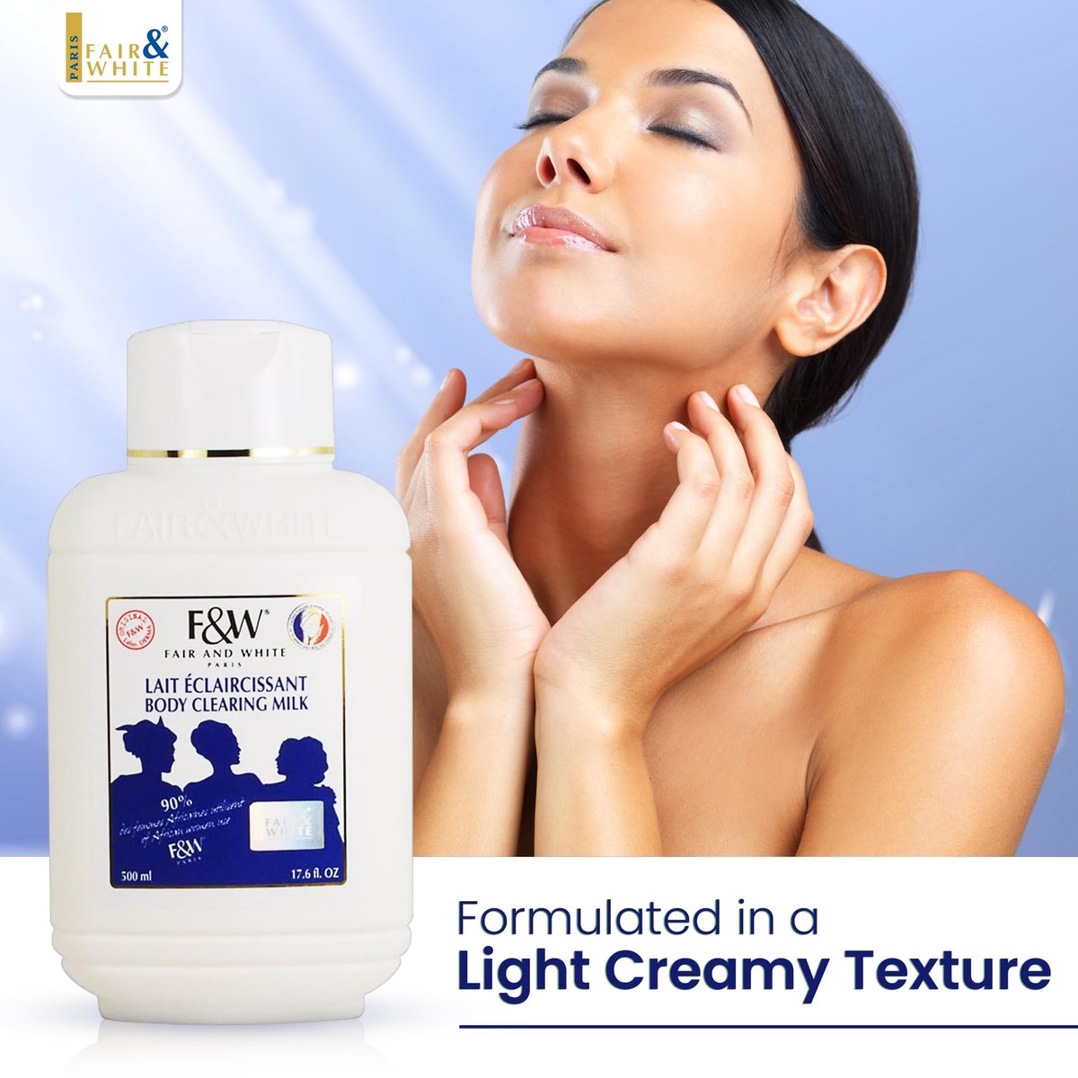 F&W Original Body Clearing Milk - 17 fl oz, Hydrating Dry Skin Moisturizer for Fair Skin Tones Avelisse