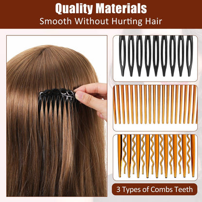 Chuangdi 32-Piece French Hair Side Combs Set – Plastic Twist Combs with Hair Clips for Wedding, Bridal, and Everyday Use (9/11/17/23 Teeth, Brown)