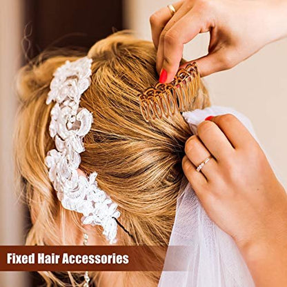 Chuangdi 32-Piece French Hair Side Combs Set – Plastic Twist Combs with Hair Clips for Wedding, Bridal, and Everyday Use (9/11/17/23 Teeth, Brown)