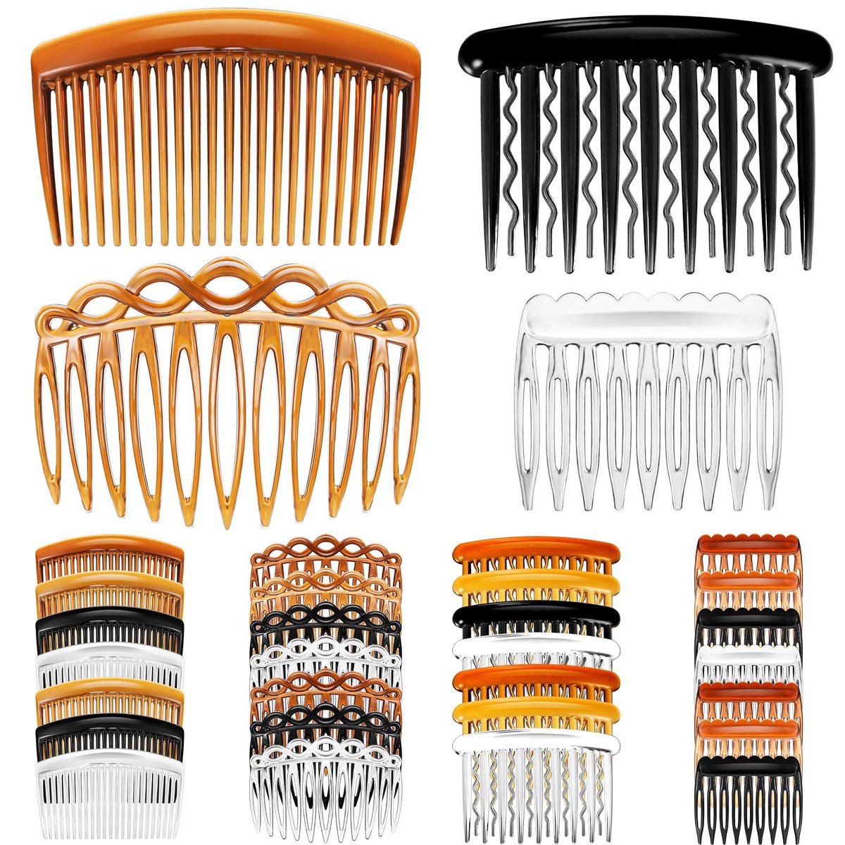 Chuangdi 32-Piece French Hair Side Combs Set – Plastic Twist Combs with Hair Clips for Wedding, Bridal, and Everyday Use (9/11/17/23 Teeth, Brown) - görsel 1