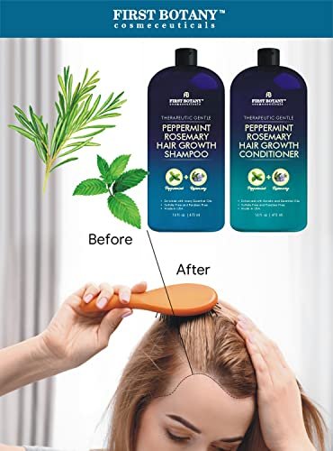 First Botany Peppermint Rosemary Hair Regrowth & Anti Hair Loss Shampoo and Conditioner Set - Daily Hydrating, Detoxifying, Volumizing for Men and Women, 16 fl oz x 2 Avelisse
