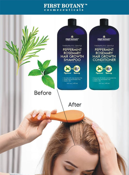 First Botany Peppermint Rosemary Hair Regrowth & Anti Hair Loss Shampoo and Conditioner Set - Daily Hydrating, Detoxifying, Volumizing for Men and Women, 16 fl oz x 2 Avelisse