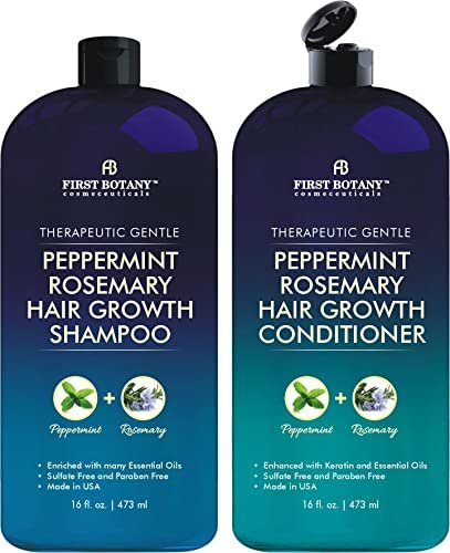 First Botany Peppermint Rosemary Hair Regrowth & Anti Hair Loss Shampoo and Conditioner Set - Daily Hydrating, Detoxifying, Volumizing for Men and Women, 16 fl oz x 2 Avelisse