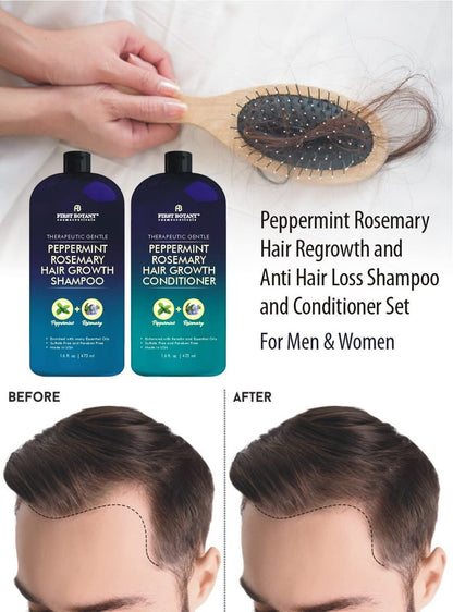 First Botany Peppermint Rosemary Hair Regrowth & Anti Hair Loss Shampoo and Conditioner Set - Daily Hydrating, Detoxifying, Volumizing for Men and Women, 16 fl oz x 2 Avelisse