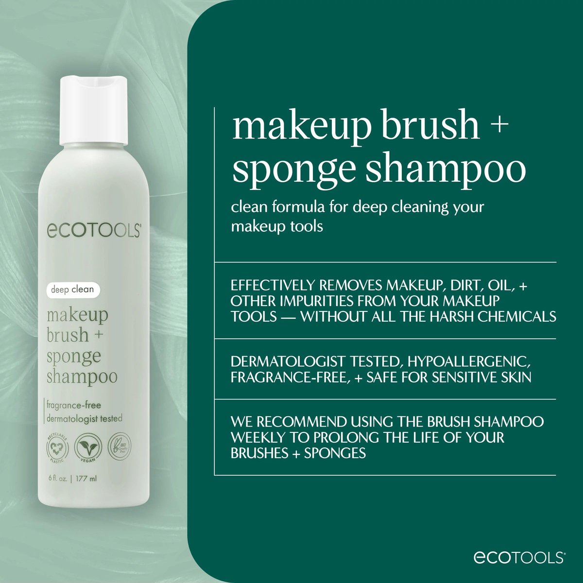 EcoTools Makeup Brush Cleansing Pad + Deep Clean Shampoo Bundle for Deep Cleaning Tools, Clean Formula, Cruelty-Free, Vegan, 2 Piece Set - görsel 9