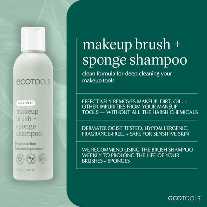 EcoTools Makeup Brush Cleansing Pad + Deep Clean Shampoo Bundle for Deep Cleaning Tools, Clean Formula, Cruelty-Free, Vegan, 2 Piece Set