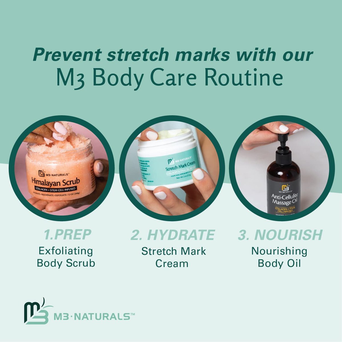 M3 Naturals Stretch Mark Cream with Collagen & Stem Cell - Maternity Skincare Oil for Stretch Mark Prevention & Scar Remover - Green Tea Extract & Raspberry Ketones Avelisse