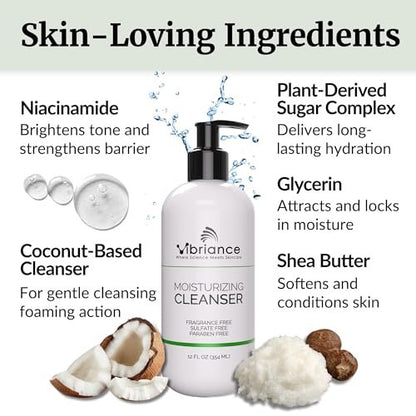 Vibriance Moisturizing Cleanser - Oil-to-Foam Face Wash with Niacinamide & Shea Butter for Mature Skin, Hydrating Gentle Facial Cleanser, Sulfate-Free, 12 fl oz Avelisse