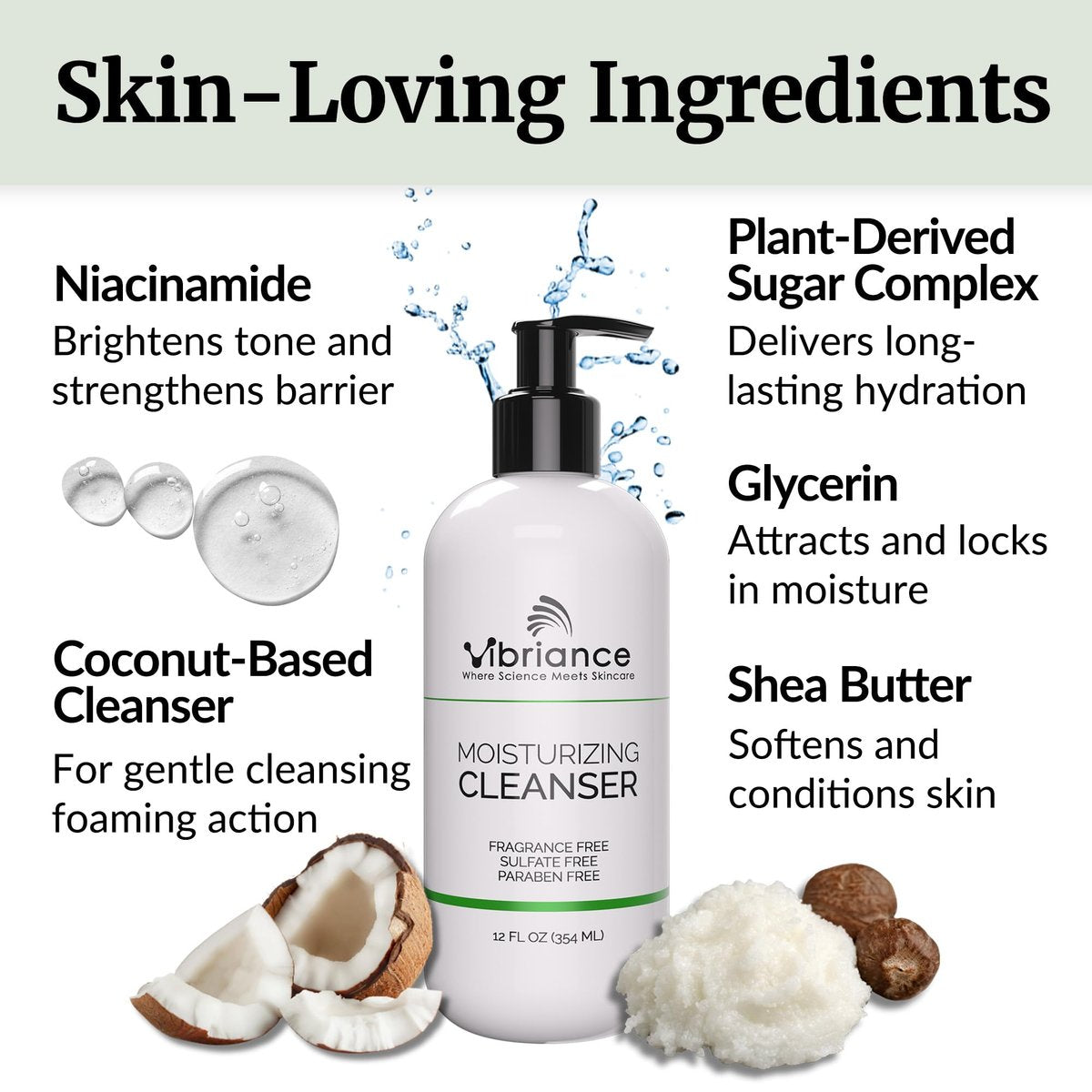 Vibriance Moisturizing Cleanser - Oil-to-Foam Face Wash with Niacinamide & Shea Butter for Mature Skin, Hydrating Gentle Facial Cleanser, Sulfate-Free, 12 fl oz Avelisse