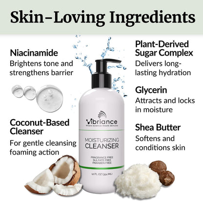 Vibriance Moisturizing Cleanser - Oil-to-Foam Face Wash with Niacinamide & Shea Butter for Mature Skin, Hydrating Gentle Facial Cleanser, Sulfate-Free, 12 fl oz Avelisse