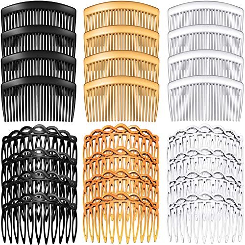 24 Pcs Women Hair Comb Accessories - French Side Combs Plastic Twist Decorative Clips with 11/23 Teeth, Wedding Veil Clips for Women (Black, Transparent, Brown) - görsel 1