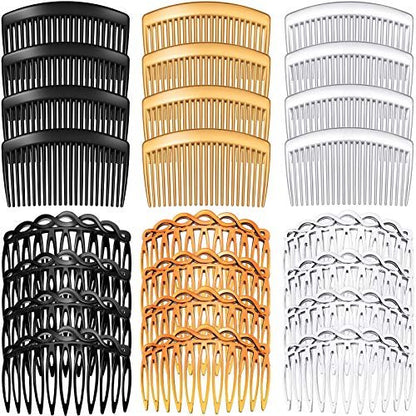 24 Pcs Women Hair Comb Accessories - French Side Combs Plastic Twist Decorative Clips with 11/23 Teeth, Wedding Veil Clips for Women (Black, Transparent, Brown)