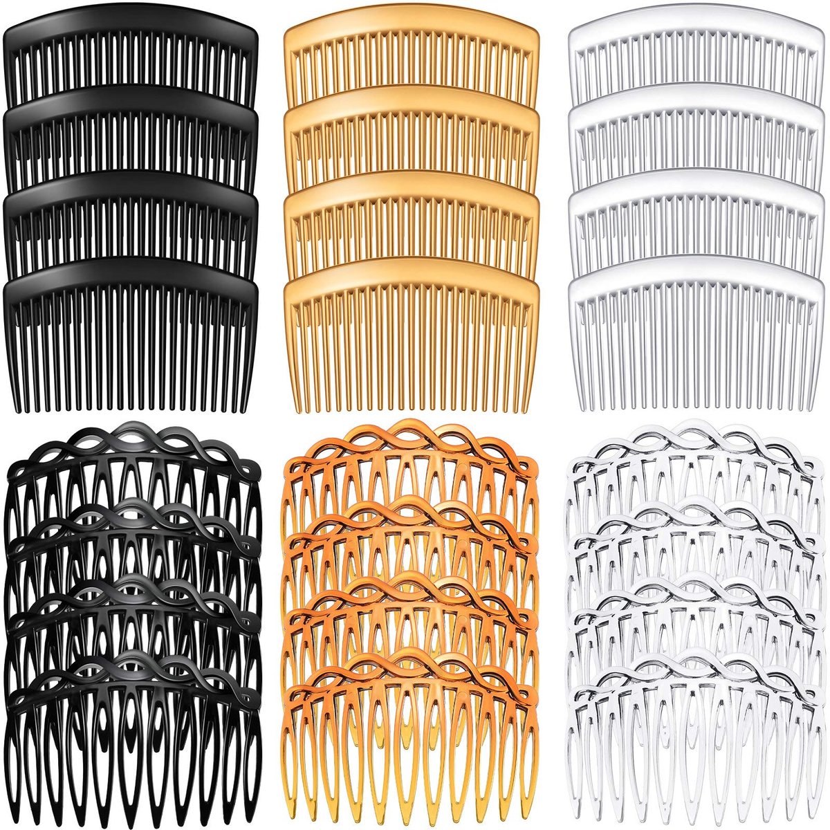 24 Pcs Women Hair Comb Accessories - French Side Combs Plastic Twist Decorative Clips with 11/23 Teeth, Wedding Veil Clips for Women (Black, Transparent, Brown) - görsel 2