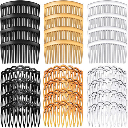 24 Pcs Women Hair Comb Accessories - French Side Combs Plastic Twist Decorative Clips with 11/23 Teeth, Wedding Veil Clips for Women (Black, Transparent, Brown)