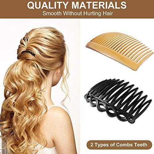 24 Pcs Women Hair Comb Accessories - French Side Combs Plastic Twist Decorative Clips with 11/23 Teeth, Wedding Veil Clips for Women (Black, Transparent, Brown) - görsel 5