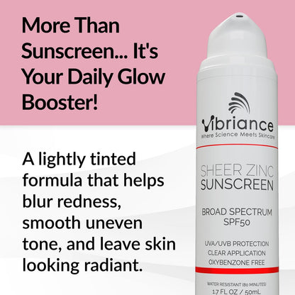 Vibriance Sheer Zinc Sunscreen SPF 50 - Tinted Face Sunscreen with Niacinamide & Hyaluronic Acid, Lightweight Mineral Moisturizer, 1.7 oz Avelisse