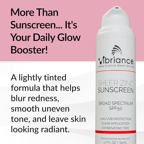Vibriance Sheer Zinc Sunscreen SPF 50 - Tinted Face Sunscreen with Niacinamide & Hyaluronic Acid, Lightweight Mineral Moisturizer, 1.7 oz Avelisse