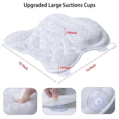 Fitheaven Bath Pillow for Bathtub - Neck, Head & Back Support with Strong Non-Slip Suction Cups & Comfortable 3D AirMesh - White Avelisse