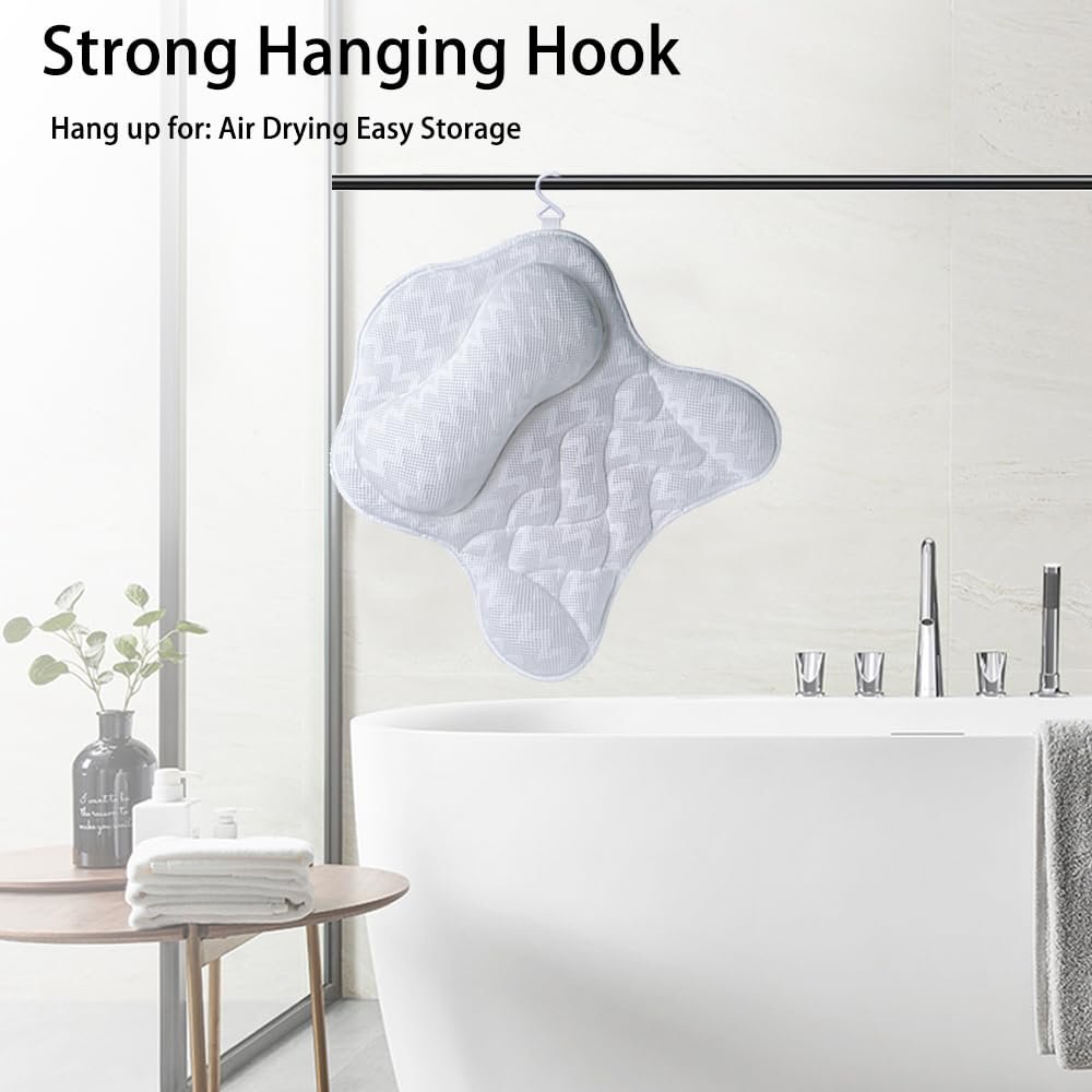 Fitheaven Bath Pillow for Bathtub - Neck, Head & Back Support with Strong Non-Slip Suction Cups & Comfortable 3D AirMesh - White Avelisse