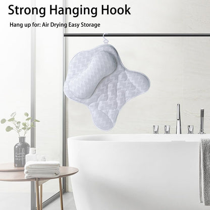 Fitheaven Bath Pillow for Bathtub - Neck, Head & Back Support with Strong Non-Slip Suction Cups & Comfortable 3D AirMesh - White Avelisse