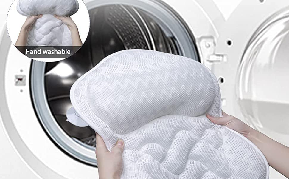 Fitheaven Bath Pillow for Bathtub - Neck, Head & Back Support with Strong Non-Slip Suction Cups & Comfortable 3D AirMesh - White Avelisse
