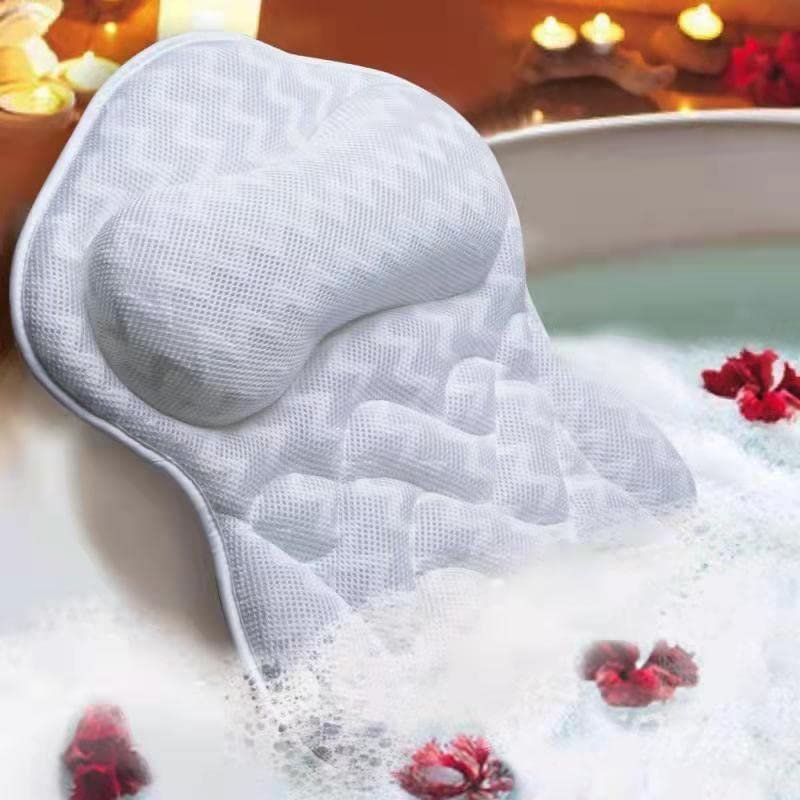 Fitheaven Bath Pillow for Bathtub - Neck, Head & Back Support with Strong Non-Slip Suction Cups & Comfortable 3D AirMesh - White Avelisse