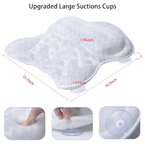 Fitheaven Bath Pillow for Bathtub - Neck, Head & Back Support with Strong Non-Slip Suction Cups & Comfortable 3D AirMesh - White Avelisse