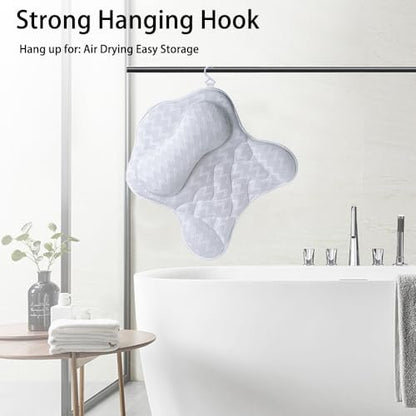 Fitheaven Bath Pillow for Bathtub - Neck, Head & Back Support with Strong Non-Slip Suction Cups & Comfortable 3D AirMesh - White Avelisse