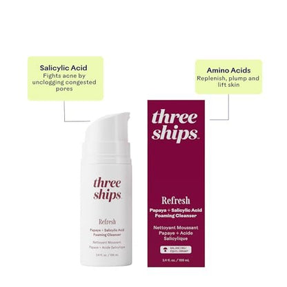 Three Ships Refresh Papaya + Salicylic Acid Cleanser - Gentle Exfoliating Face Wash for Smooth, Clean Skin | Cruelty-Free, Vegan, Paraben-Free | 3.4 fl oz (100 mL) Avelisse