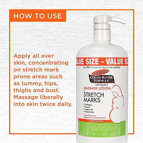 Palmer's Cocoa Butter Formula Massage Lotion for Stretch Marks – Pregnancy Belly Cream with Collagen, Elastin, Argan Oil & Shea Butter, 33.8 oz Avelisse