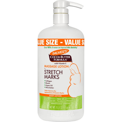 Palmer's Cocoa Butter Formula Massage Lotion for Stretch Marks – Pregnancy Belly Cream with Collagen, Elastin, Argan Oil & Shea Butter, 33.8 oz Avelisse