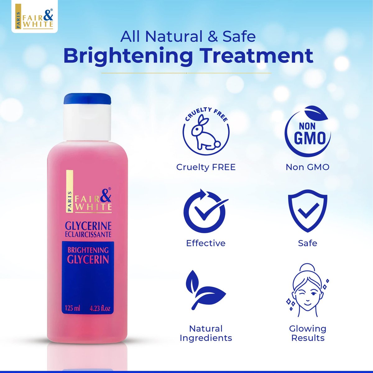 Fair and White Original Glycerin | 4.4 Fl Oz (125 ml) - Pure Hydrating Oil Avelisse