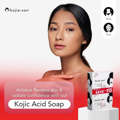 Kojie San Skin Brightening Soap – Original Kojic Acid Soap for Dark Spots, Hyperpigmentation & Scars – 65g x 2 Bars with Exfoliating Net
